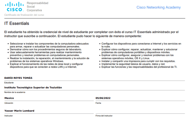 DARÍOREYES TOMÁS-IINF- Cisco IT E-certificate
